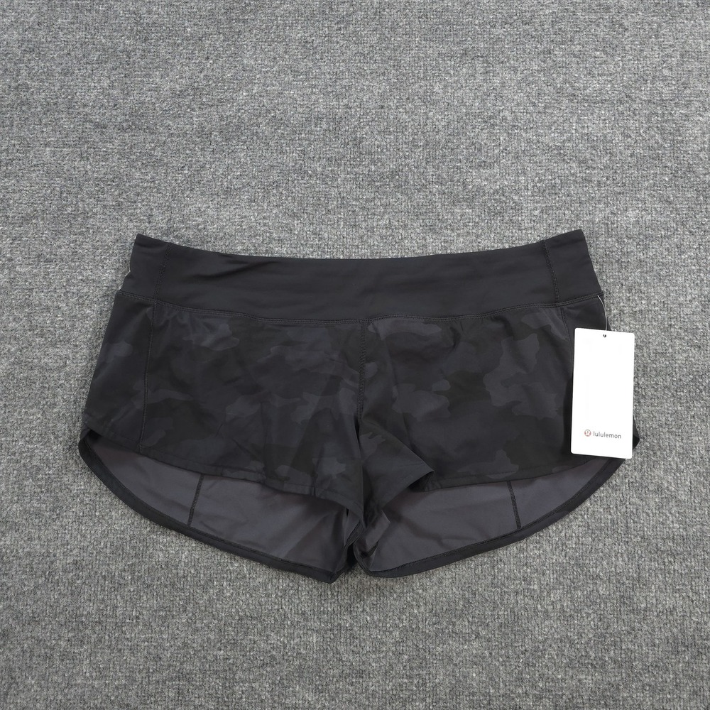 Lululemon Shorts Womens 14 Black Camo Speed Up LR Short 2.5" Lined Running NEW